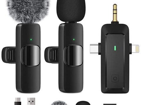 Wireless Lavalier Mic works with all devices – 2 pack